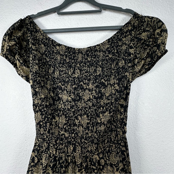 Free People Ultraviolet Ruched Detail Open Back Boho Maxi Dress Black Tan Large - Picture 4 of 15